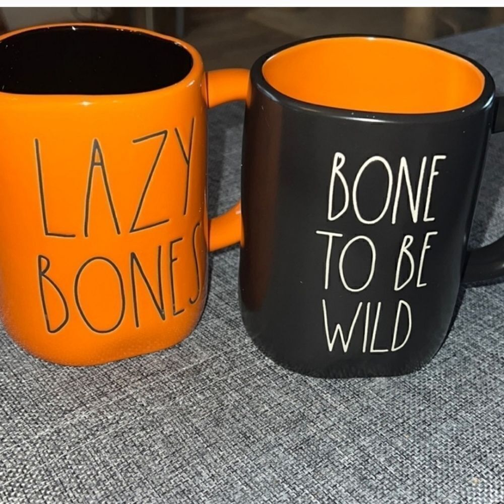 Rae Dunn Halloween 2 pack mug set - lazy bones and bone to be wild New in Box